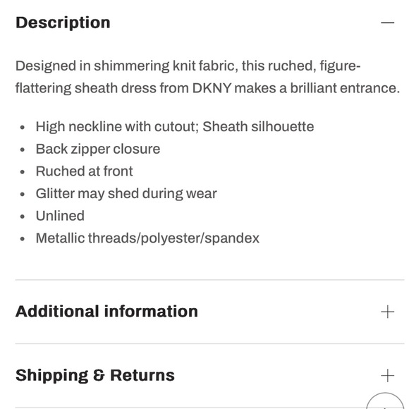 🌟NWT🌟 DKNY Women’s Gold Cutout Metallic Knit Sheath Dress - Picture 6 of 6